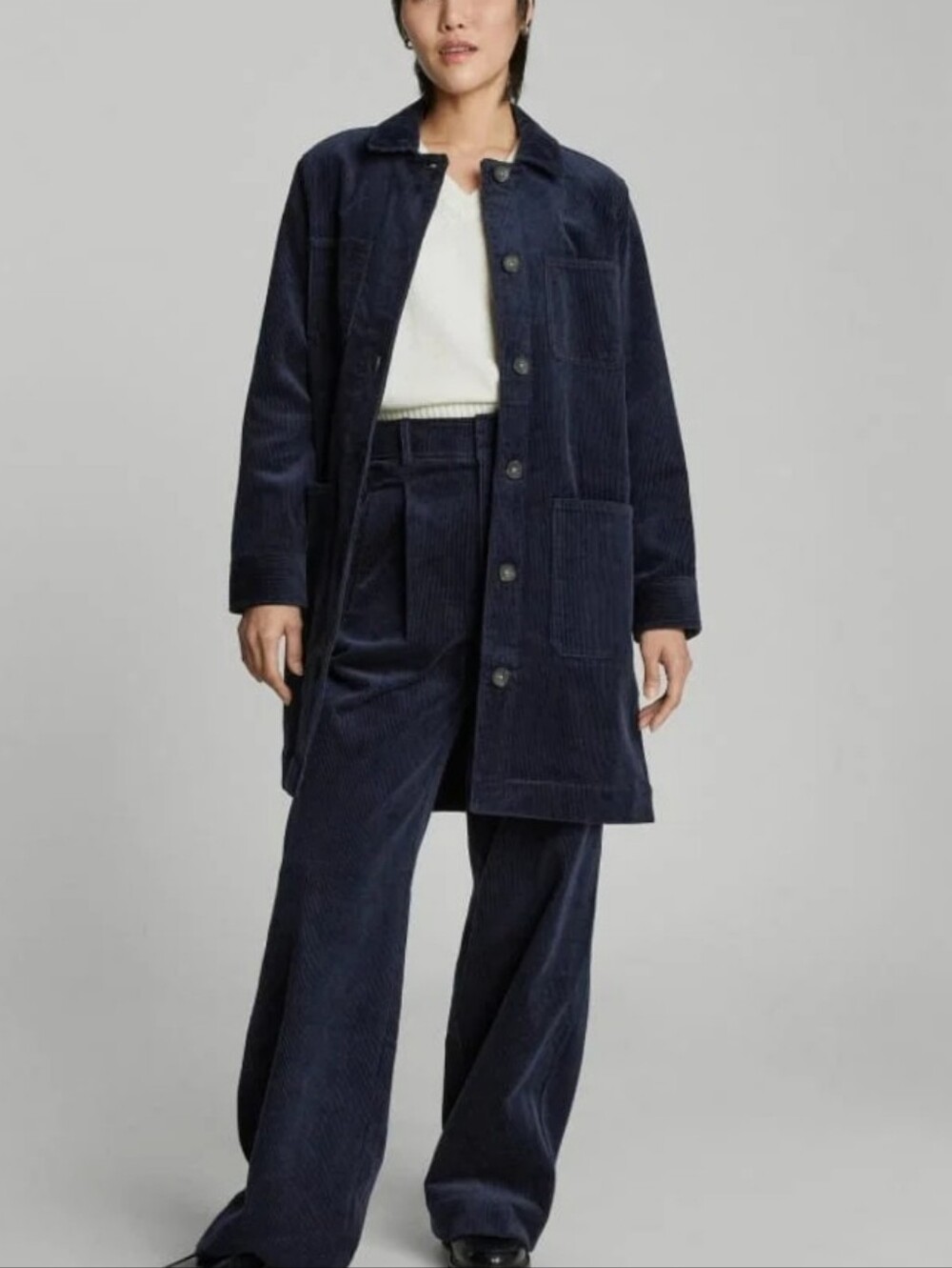 Everlane The Long Courderoy Shirt Jacket Navy Blue